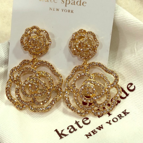 kate spade Jewelry - New Kate Spade Pave& Gold Plated Flower Earrings
